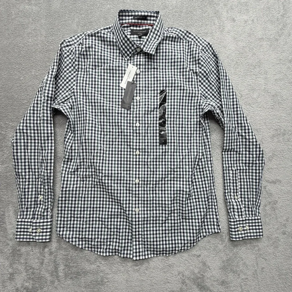Banana Republic Shirt Mens M Blue Check Long Sleeve Button Up Untucked Fit